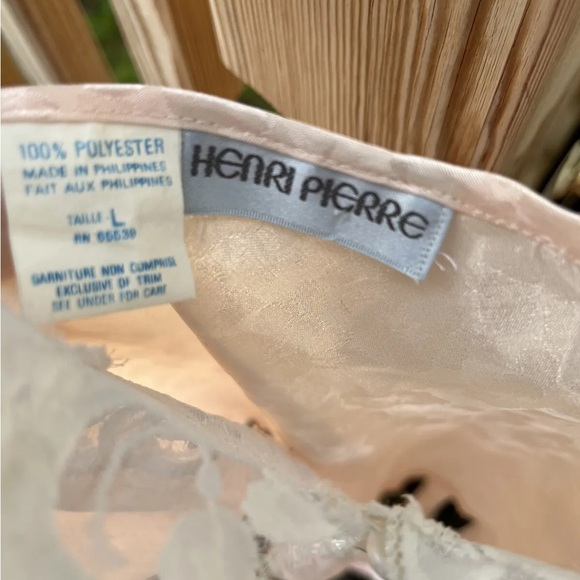 Henri Pierre Peach Floral Slinky Satin Lace Teddy Sz L Ruffle Hem Vintage 80 90s - Picture 4 of 6